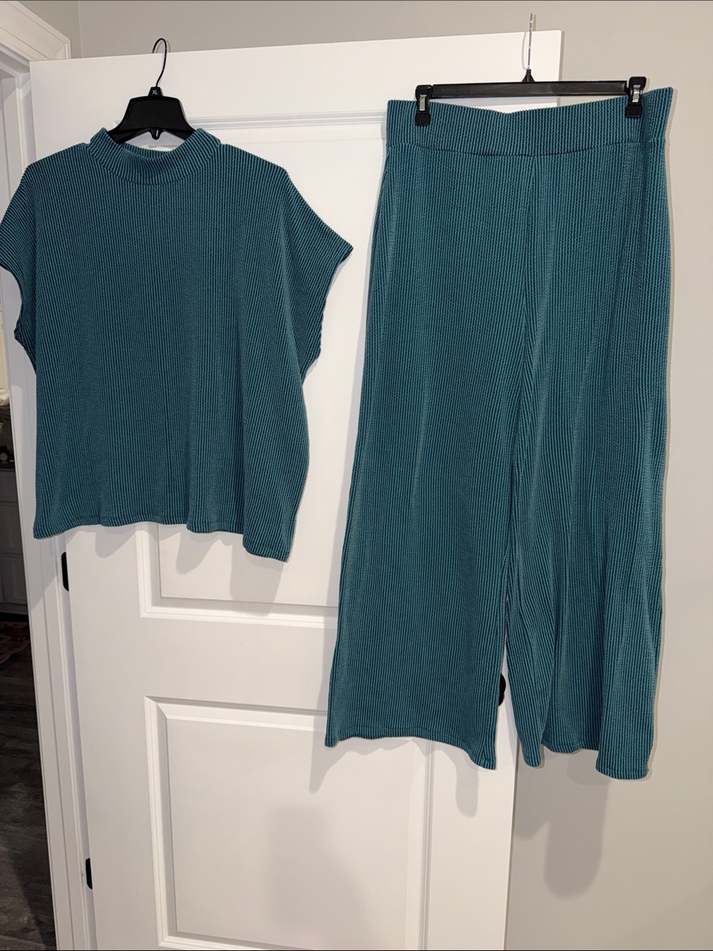Zenana Teal Ribbed Knit Wide-Leg Pants & Top Set